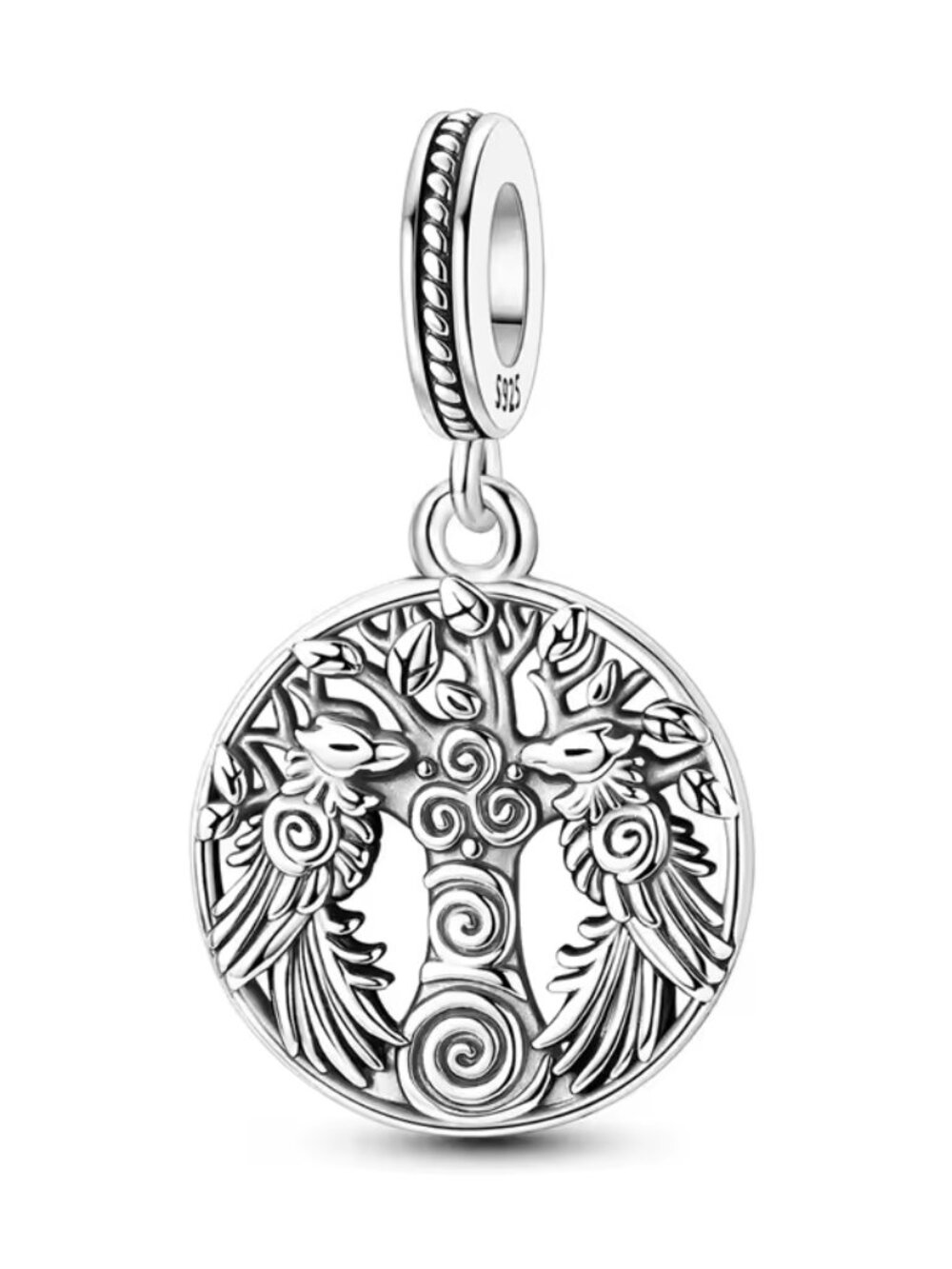 Viking Tree of Life Raven Medallion Dangle Charm